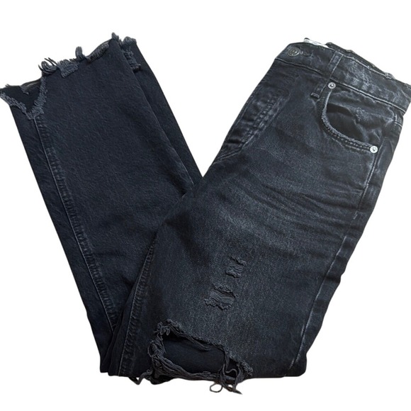 Free People We The Free Distressed‎ Wide Leg Black Denim Jeans Women's Size 25 - Picture 1 of 2